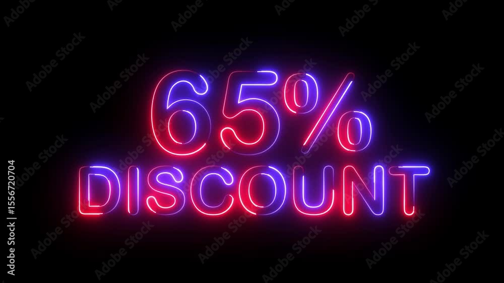 65% percent discount text icon animation glowing neon red and blue color number letter word offer business banner sign template shop marketing advertisement signboard on black background 65% percent discount text icon animation glowing neon red and blue color number letter word offer business banner sign template shop marketing advertisement signboard on black background