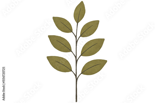 Stylized Autumn Branch with Olive Green Leaves and Simple Linework for a Minimalist Look