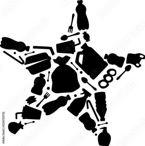 Ocean Animal Silhouette Filled with Garbage, Marine Pollution and Wildlife Impact