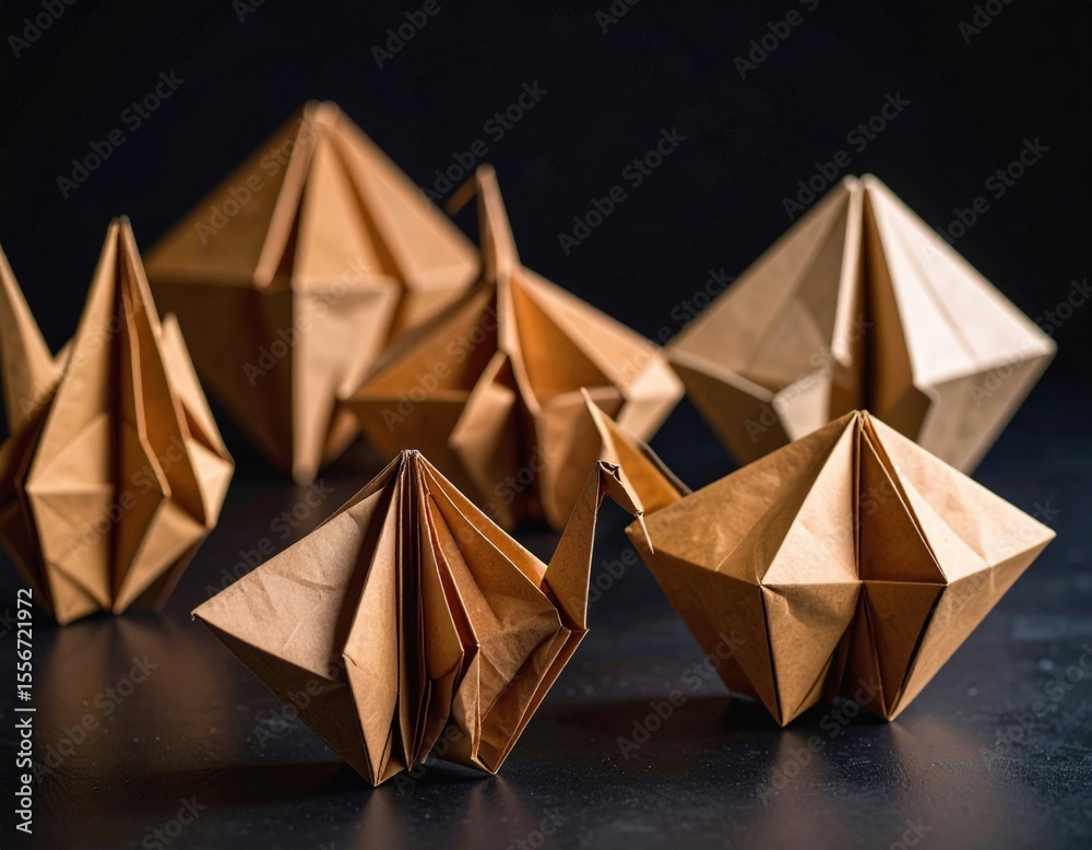 Obraz premium Collection Of Origami Paper Birds On Dark Surface