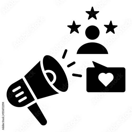 Social proof and brand reputation management solid style icon representing marketing influence and positive reviews