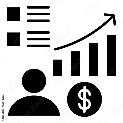 Marketing plan and financial data analytics solid style icon set for corporate reports and user metrics