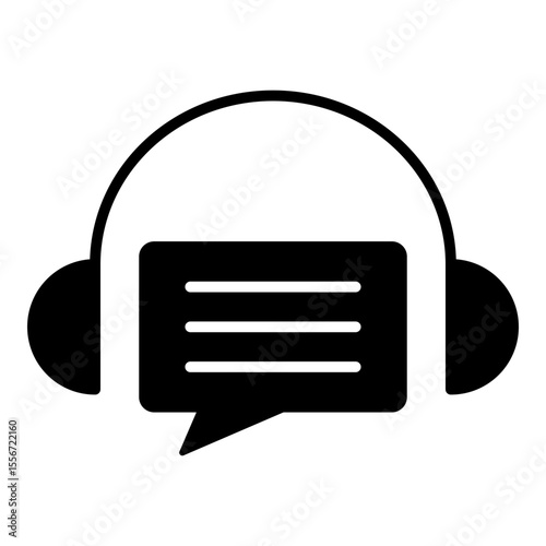 Modern solid style icon representing live chat, podcast listening, and customer service with headphones