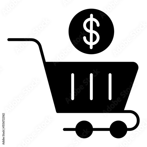 Purchase with dollar coin solid glyph style icon for e-commerce, finance, and online retail applications