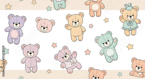 Adorable Pastel Teddy Bear Pattern Cute Illustration