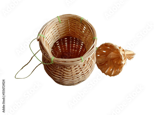 Thai wicker bamboo creel fisherman traps on the transparent background.