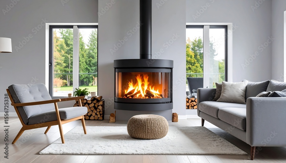 Naklejka premium Modern living room with fireplace