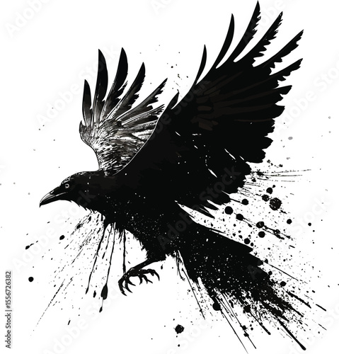 Tribal black vector illustration of an eagle with outstretched wings, perfect for a vintage tattoo design or heraldic symbol