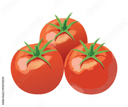 Abundant Ripe Tomatoes with Green Stems - Vector Illustration