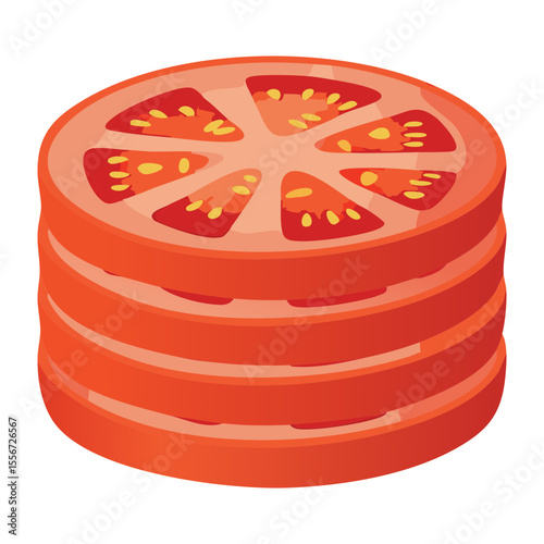 Fresh Tomato Slices Stacked Neatly - Vector Illustration