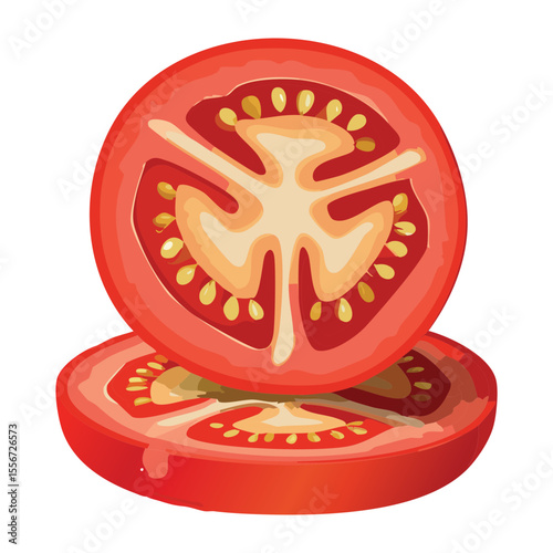 Fresh Tomato Half on Stacked Slices - Vector Illustration