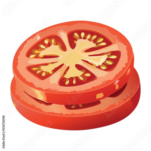 Two Fresh Tomato Slices Stacked - Vector Illustration