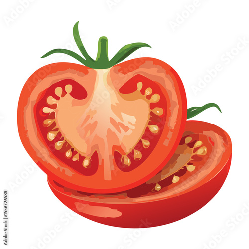 Fresh Half Tomato Fruit - Vector Illustration