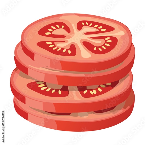 Fresh Tomato Slices Stacked Perfectly - Vector Illustration