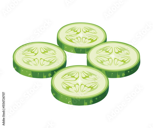 Scattered Fresh Cucumber Slices - Vector Illustration