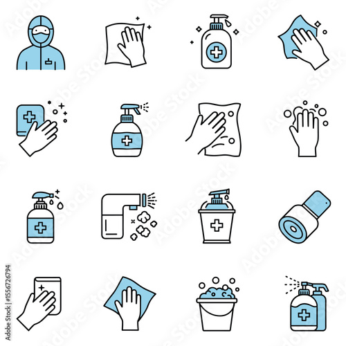 Simple set of disinfection and cleaning-related vector line icons