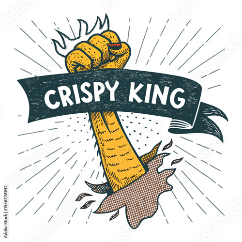 Chicken foot violently crushing a distressed grunge banner displaying the lowercase letter 'c'.