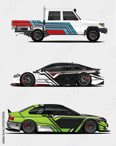 Custom Car Wraps and Graphics Design Three vehicles
