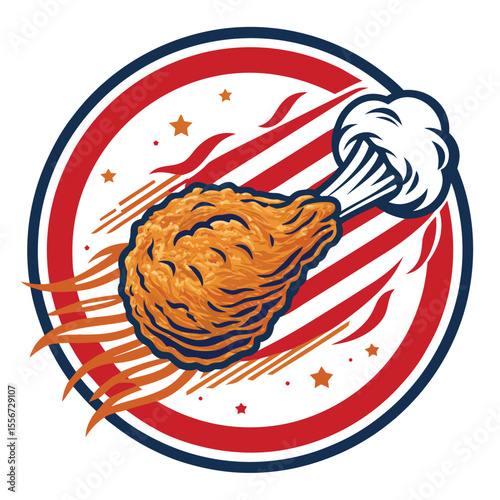 Fried chicken logo; circular, cartoonish, claw rips, smeared sauce. Logo suitable for fast food business.