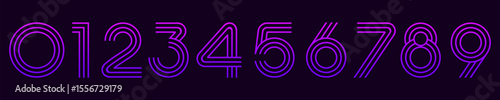 Number set font alphabet vector illustration. Set of modern number 0 to 9 logo designs. In purple color.