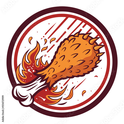 Circular fried chicken logo, claw rips texture, smudged paint, grunge, distressed, delicious, poultry.