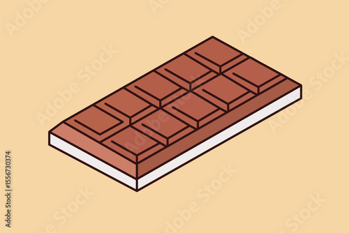 Flat vector chocolate icon with wrapper and bite. Delicious candy bar design perfect for dessert, snack, sweet food concepts, packaging, and cafe branding illustrations.
