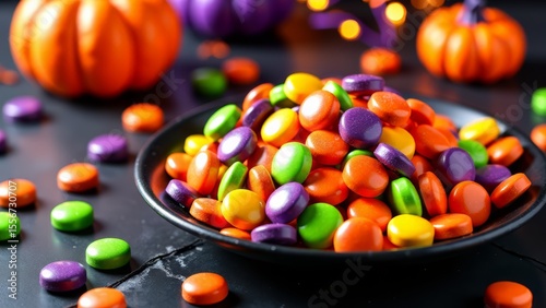 Halloween colorful candy treats and decorations