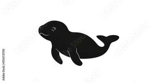 Cute cartoon manatee swimming gracefully in serene waters, illustrated marine life for educational or artistic projects
