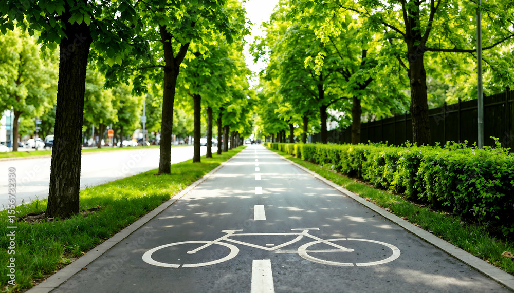 Obraz premium Scenic Bike Path, Summer Trees, Green Lane - Sustainable Living