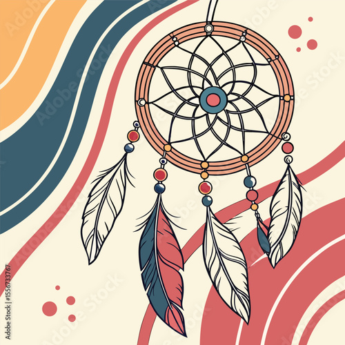 Dream catcher with feathers and abstract background