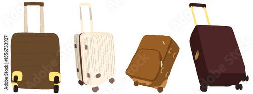 キャリー　旅行　趣味　イラスト　茶色　白　こげ茶色　4セット