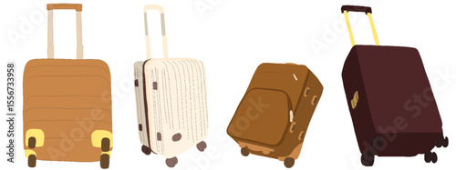 キャリー　旅行　趣味　イラスト　茶色　白　薄茶色　4セット