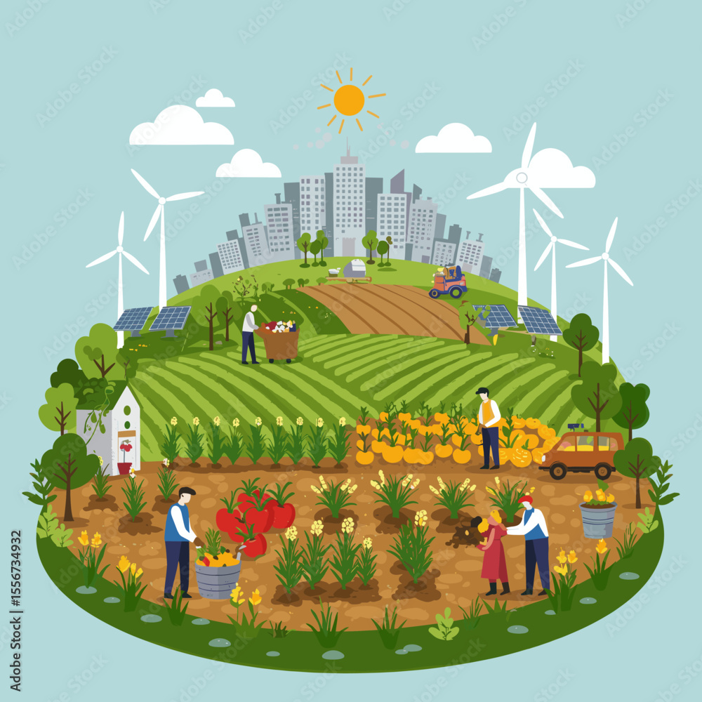 Fototapeta premium This illustration promotes environmental conservation and family participation in nature.