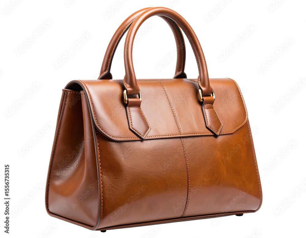 Untitled design - Brown Leather Handbag with Curved Handles in Side Angle View, isolated on a transparent background Untitled design - Brown Leather Handbag with Curved Handles in Side Angle View, isolated on a transparent background