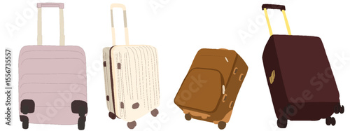 キャリー　旅行　趣味　イラスト　茶色　白　薄紫　4セット