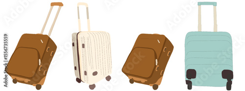 キャリー　旅行　趣味　イラスト　茶色　白　水色　4セット