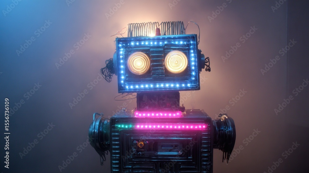 Fototapeta premium Retro robot figure with led lights