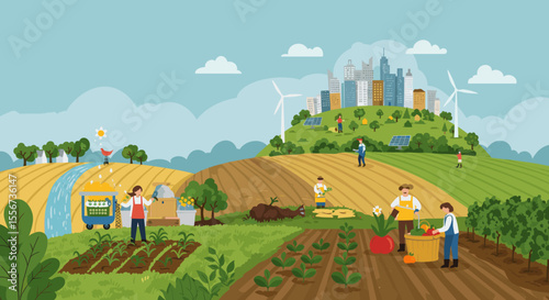 This illustration promotes environmental conservation and family participation in nature.