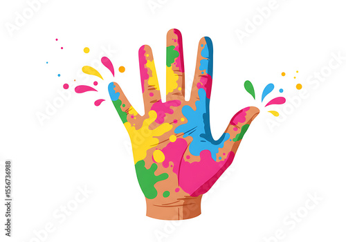 Vibrant Holi Celebration: A Colorful Hand Splashed with Festive Paint