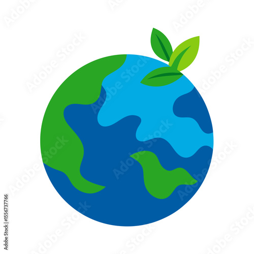 Stylized earth with green leaves representing growth and nature