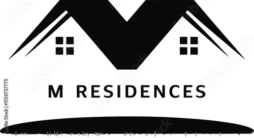 A black m residence logo with roof and windows on a white background