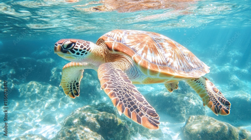 Fototapeta premium Underwater turtle swimming (1)