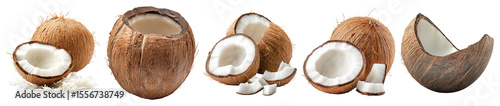 Fresh Coconuts and Coconut Products Displayed on White Background, PNG bundle collection, Isolated on Transparent Background