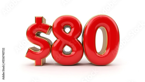 Vibrant glossy $80 price tag illustration showcasing promotional value and financial deals for consumers