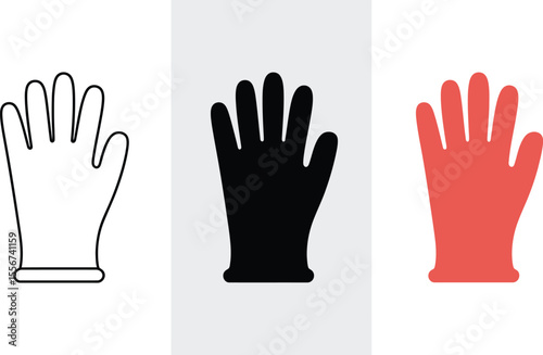 Glove vector icon set outline black red hand protection safety equipment illustration graphic design 100 editable vector illustration with png format
