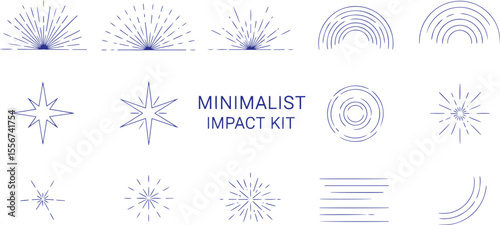 Minimalist Impact Kit. Line Art Starbursts. Thin line vector set with sunbursts, sparkles, and shines for elegant logos, icons, or design elements.