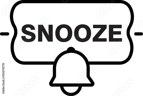 Snooze icon alarm bell black outline simple design notification sleep mode reminder digital interface minimal style isolated on transparency background