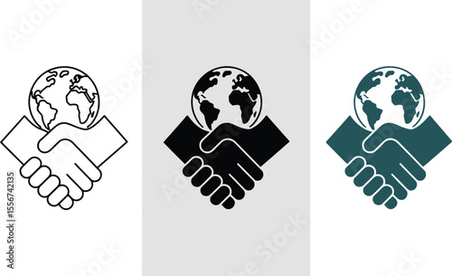 Global partnership handshake vector icon for international business and cooperation agreement design editable vector illustration with png format