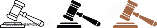 Gavel auction law justice court judge legal hammer symbol authority decision order ruling vector icon set editable vector illustration with png format