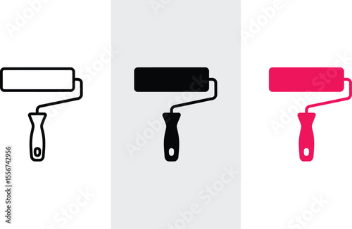 Paint roller vector icon set for wall painting home improvement and renovation projects diy tools design 100 editable vector illustration with png format